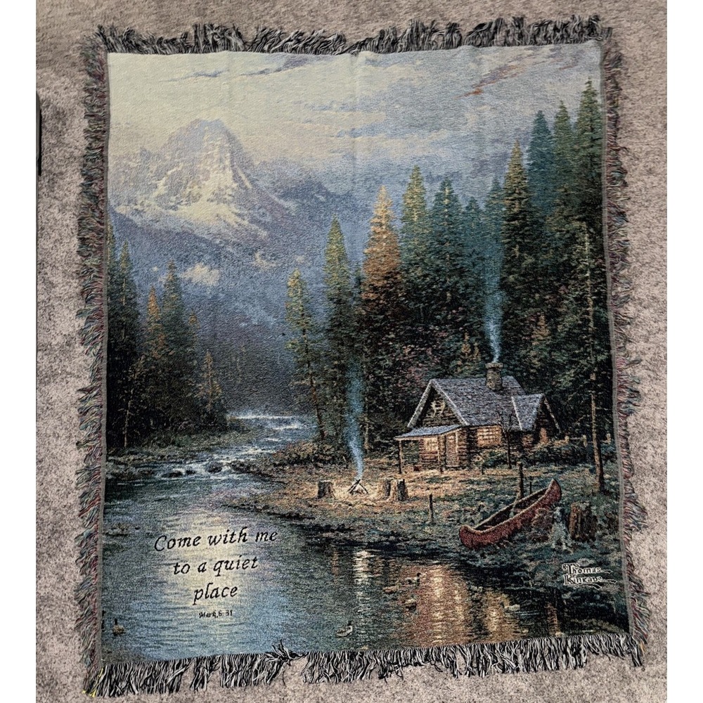 THOMAS KINKADE‎ "End of a Perfect Day "Tapestry Throw Blanket 46" x 67" New